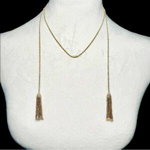 Lagos Estate Two Tone Caviar Smoky Quartz Double Tassel Lariat Station Necklace